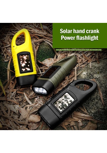 Mini Acil El Krank Dinamo Güneş Enerjili El Feneri Şarj Edilebilir Led Işık Lambası Dere Siyah