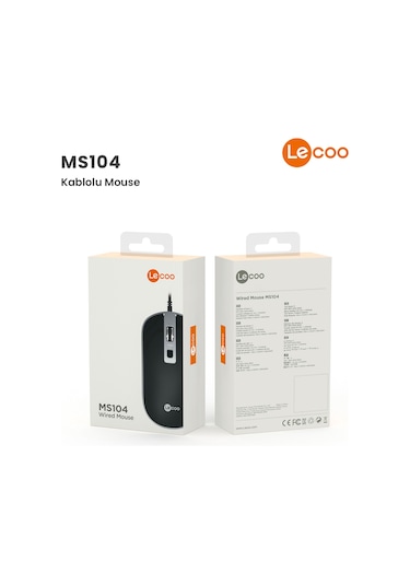 Lecoo MS104 USB Kablolu 1600DPI 4 Tuşlu PC, Mac, Dizüstü Bilgisayar ile Uyumlu Optik Mouse
