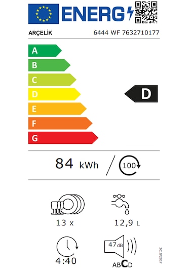 Arçelik 6444 WF 4 Programlı 13 Kişilik Bulaşık Makinesi