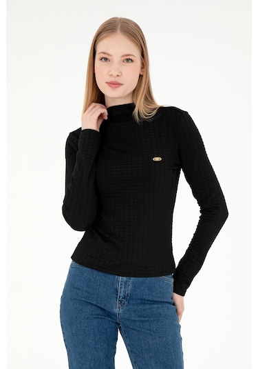 U.S. Polo Assn. Kadın Siyah Dik Yaka Sweatshırt 50292421-VR046