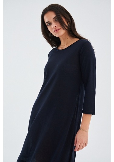 Peraluna Bol Ince Yazlık Şifonlu Kadın Triko Elbise Lacivert Lacivert