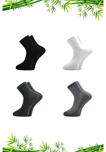 Bambu Erkek Yarım Konç Asorti Çok Renkli Çorap Dikişsiz 4'lü Paket Çok Renkli