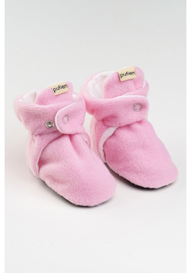 Organik Pamuk Astarlı, Bebek İlk Adım Ayakkabısı, Kaydırmaz Taban, Bebek Pandufu, Bej Patik Pembe