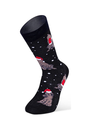 Erkek Sevimli Köpek Desenli Yılbaşı Soket Çorap Siyah 0001 Çok Renkli