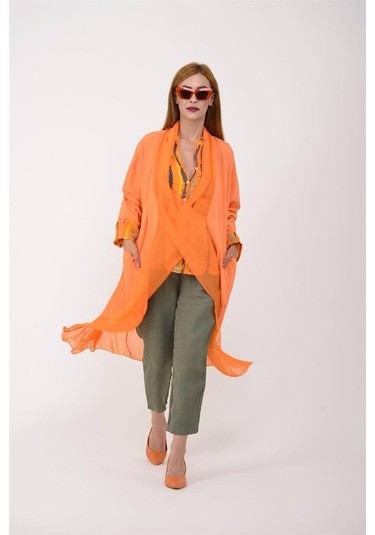 Italyan Ipek Detaylı Oversize Kaftan & Bluz-8711 Koyu Mor