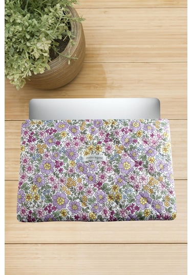 Takçalıştır Çiçek Desenli Labtop Bilgisayar Çantası 13 14 İnç Ebruli