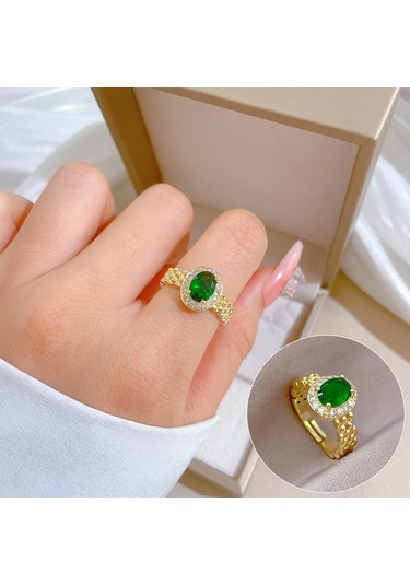 Geometrik Elmas Taşlı Yuvarlak İnci Yüzük No.46 Çok Renkli