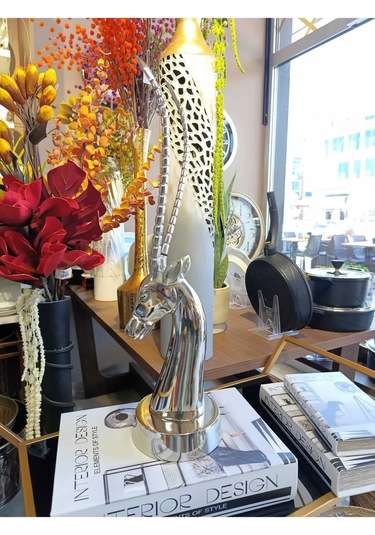 Deer Head Nıckel 13x15x55 Cm