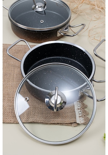 Çarşıdayız Siyah Renk Granit 3'lü 16/18/20 Cm Tava Seti - Dayanıklı Ve Şık Tasarım Siyah