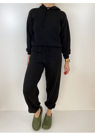 Modaonna Kadın Siyah Triko Bluz Jogger Pantolon Takım Siyah