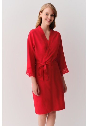 Suwen Amour Uzun Sabahlık Sh26101615082 Kırmızı