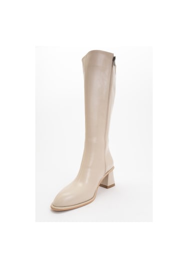 Paradis Bej Cilt Kadın Kalın Topuklu Çizme Bej Cilt