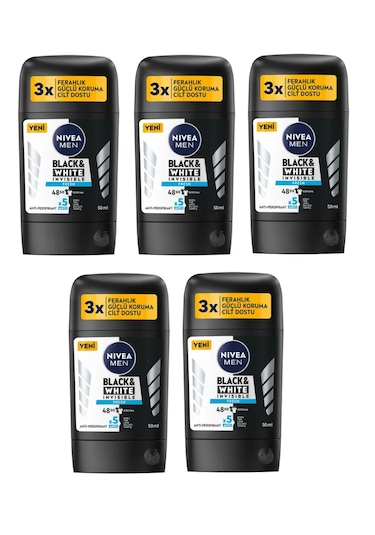 Nivea Men Black & White Invisible Fresh Erkek Stick Deodorant 5 x 50 ML