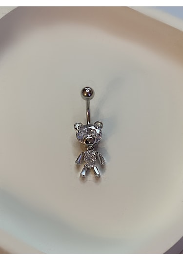 Kadın Taşlı Ayıcık Model Çelik Piercing Gümüş