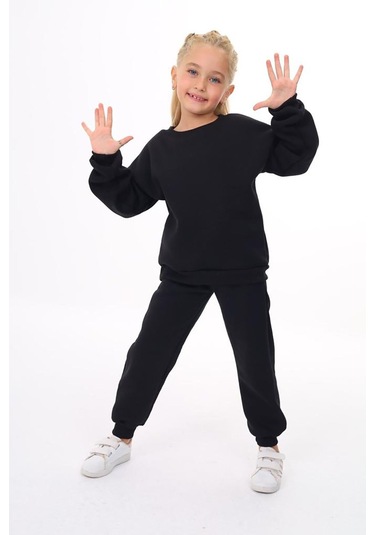 Üç İplik Cepli Bisiklet Yaka Alt Üst Takım Siyah