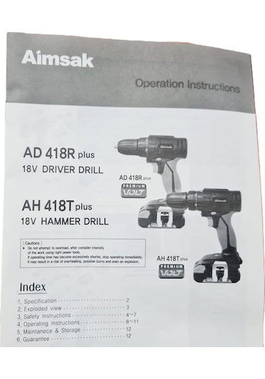 Aimsak AD418R 18V 2.5A Akülü Vidalama Makinesi