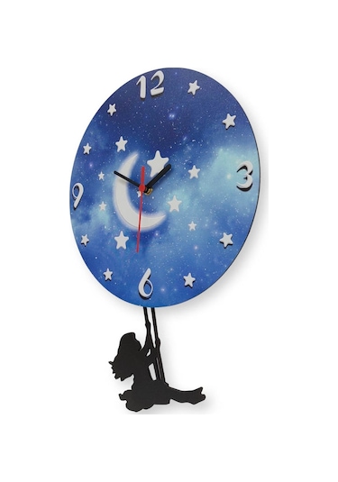 Cajuart Gece Salıncaklı Kız Sallanan Ahşap Sarkaçlı Duvar Saati