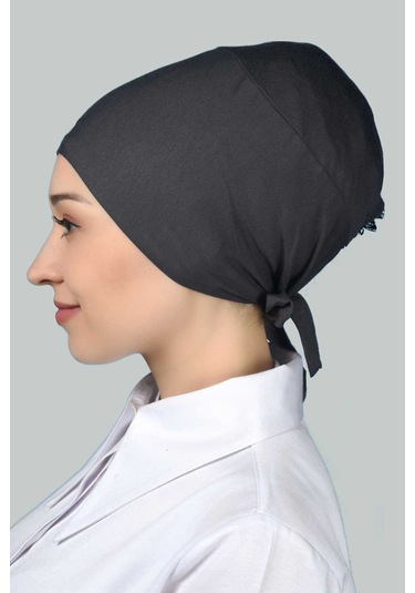 Altobeh Kadın Pratik Dikişsiz Bağcıklı Kaymayan Tesettür Penye Bone - Füme