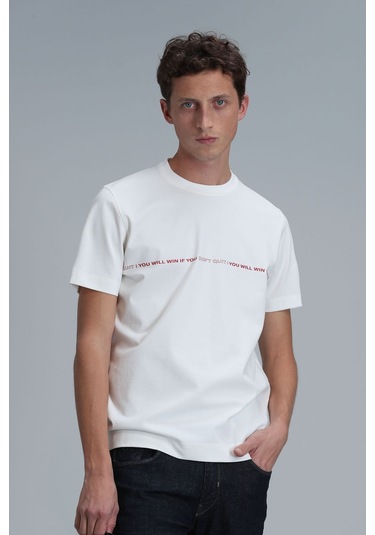 Lufian Erkek Carlos Modern Grafik T-shirt 111020211 Kırık Beyaz Ekru