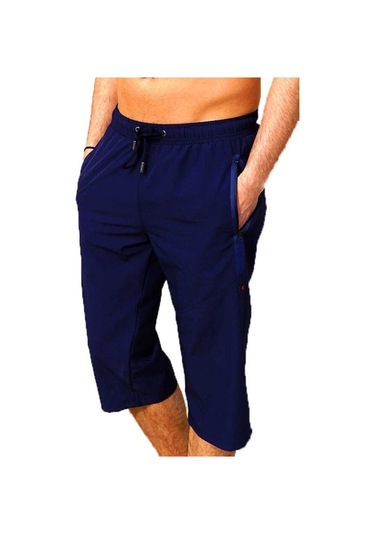 Lacivert Su İtici Özellikli Diz Altı Düz Renk Erkek Kapri Mayo