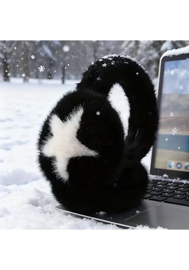 Primepickings Yıldız Desenli Beyaz Kulaklık - Yumuşak Rüzgar Geçirmez Katlanır Kayak Yürüyüş