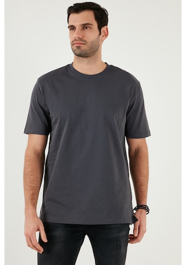 Buratti Pamuklu Relaxed Fit Sıfır Yaka Erkek T Shirt 5905446 Koyu Antrasit