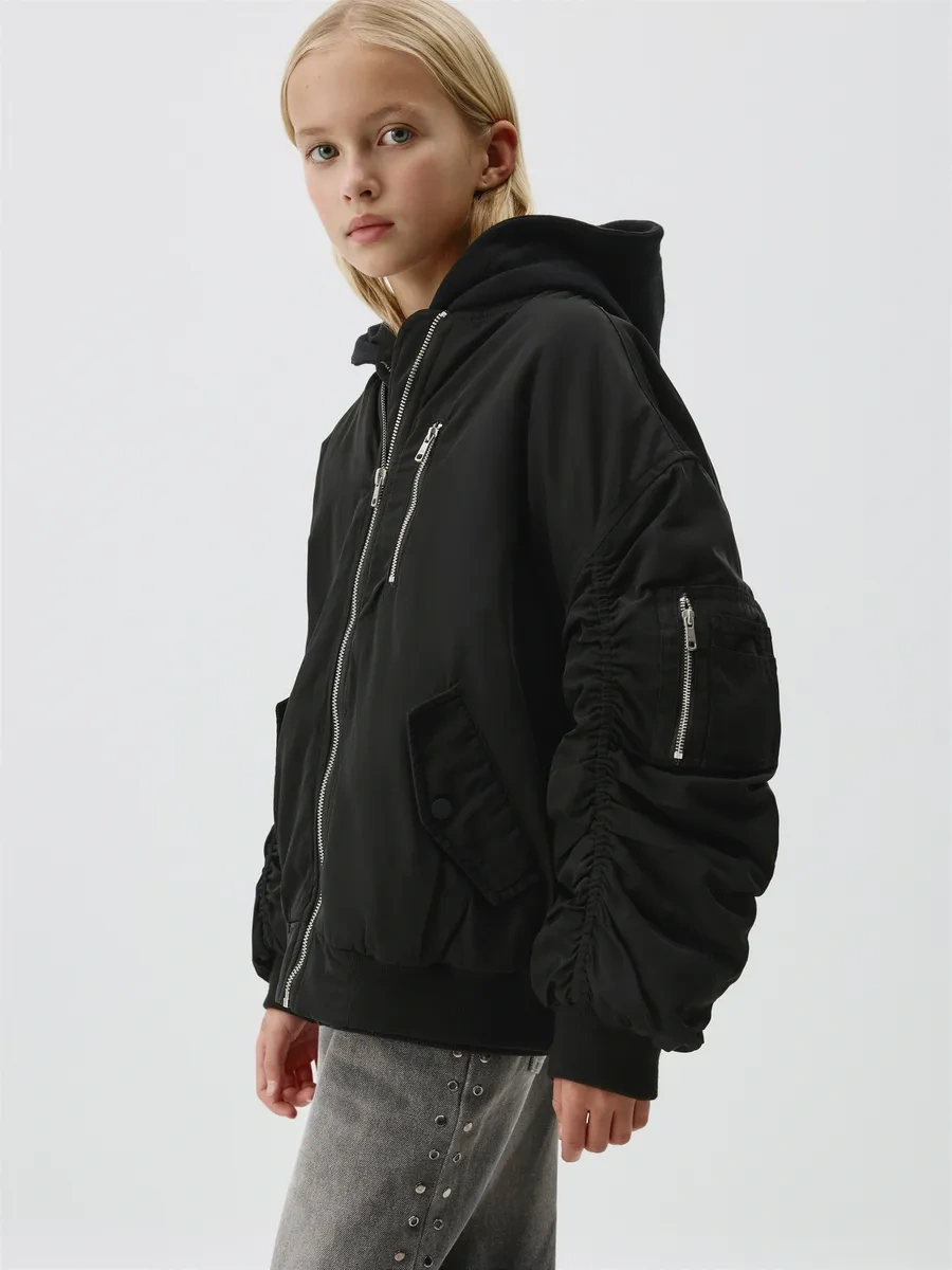 Sela Oversize Demi-sezon Overlapped Bomber Ceket 307403630 Siyah