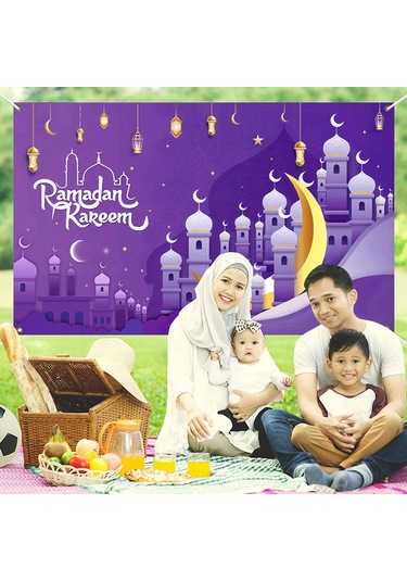 Xiyyadms Ramazan Bayramı Dekoratif Perde 110x180cm Mor Polyester Duvar Örtüsü Aile Toplantıları Odalar İçin A101 Çok Renkli