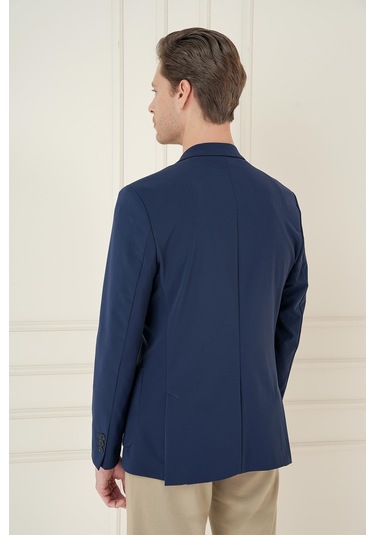 Slim Fit Torba Cep Esnek Spandex Karışımlı Düz Lacivert Blazer Ceket C 696 Lacivert