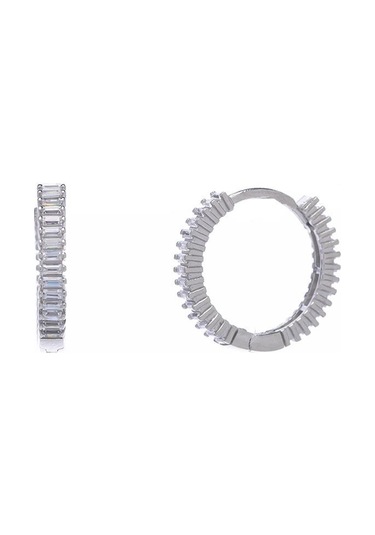 Nagıss 18 MM Halka Baget Taşlı 925 Ayar Gümüş Kadın Küpe