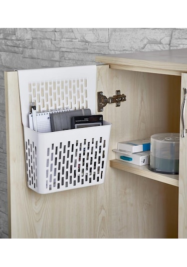 Dolap İçi Asılabilir Düzenleyici, Mutfak Banyo Dolap Kapağı Sepet Poşetlik Askılık Organizer 1 Adet Beyaz