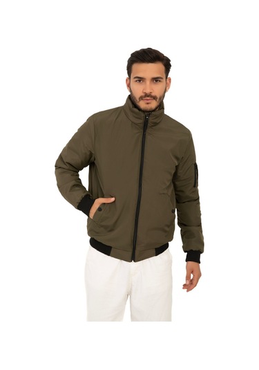 Riverstorm Erkek Haki İçi Astarlı Dik Yaka Mevsimlik Cepli Su Ve Rüzgar Geçirmez Yağmurluk Haki