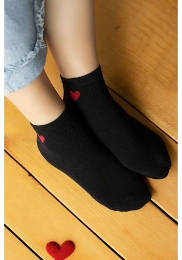 Kadın 8 Çift Pamuklu Günlük Kullanım İçin Kalp Desenli Kısa Patik Çorap Siyah Beyaz ASORTİ