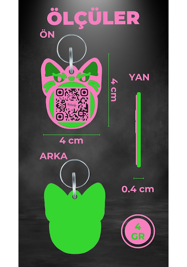 Petjoo 1.Bastet Yeşil-Pembe Qr'lı Kedi Künyesi