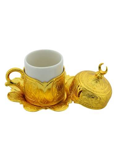 Lalezar 6 Kişilik 24 Parça Altın Renkli Türk Kahvesi Fincan Seti