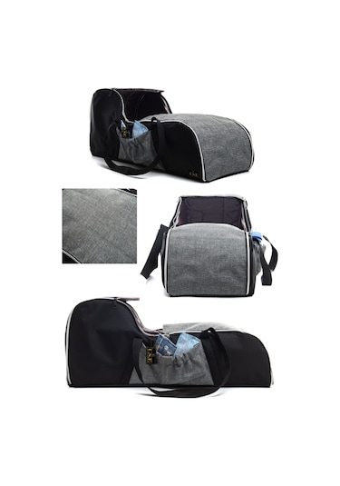 U.S.F Fonksiyonel Bebek Bakım Sırt Çantası + Portbebe Ana Kucağı Puset Kuş Desenli Koyu Gri - Siyah