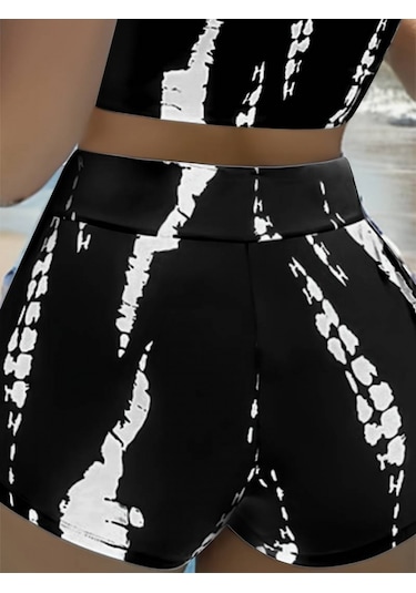 Ahes Shopping Kadın Büzgü Detay Askılı Crop Mini Tayt Ikili Takım Siyah