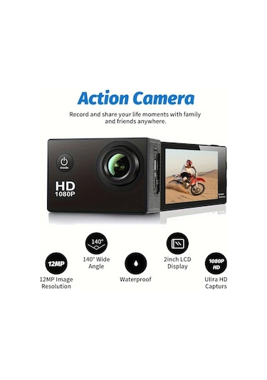 Dashanshop Ourlife 12mp Hd 1080p Aksiyon Kamerası Black 2 Lcd Ekran 140 Geniş Açı 400mah Pil Bisiklet Yüzme Hiking