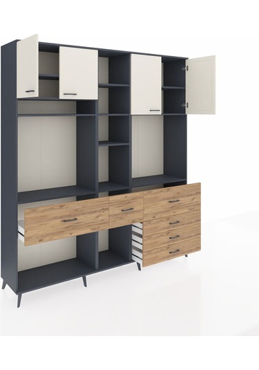 Hyperion Dolap 11 Raflı 6 Çekmeceli 4 Kapaklı 220x44x243 Antrasit-aytaşı/çam Aytası/atlas Çam
