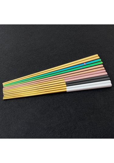 Altın 10pair Yeniden Kullanılabilir 23.5cm Kare Çubuklar Üst 18/0 Paslanmaz Çelik Japon Siyah Altın Suşi Hashi Yeniden Kullanılabilir Renkli Çubuklar Altın