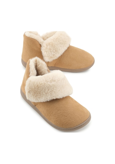 Gezer Kadın Kışlık İçi Peluşlu Rahat Taban Ev Bahçe Panduf Bot Kahve