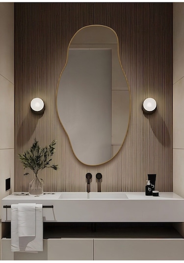 Cg Home Asimetrik Konsol Dresuar Tuvalet Aynası Şişecam Ayna 75 x 40 Gold