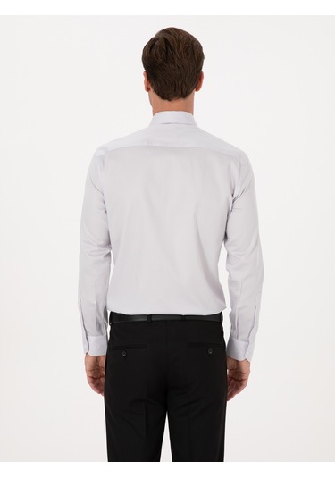 Cacharel Açık Gri Slim Fit %100 Pamuk Klasik Gömlek