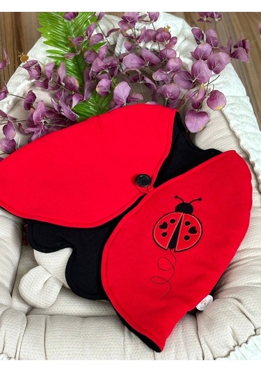 Kırmızı & Bandanalı Uğur Böceği Kostümü - Kız Çocuk Doğum Günü Kostümü Seti Kırmızı - Siyah