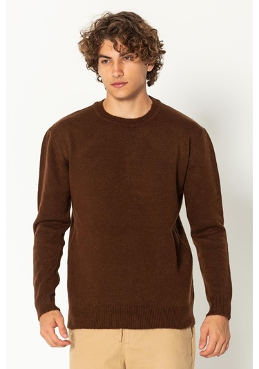 Erkek Kaşmir Dokulu Bisiklet Yaka Şık Triko Kazak Kahverengi