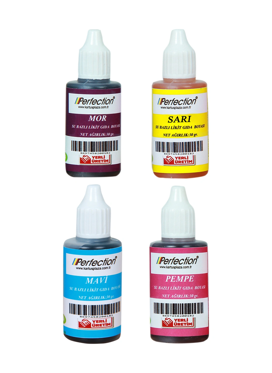 Perfection Chef 4'lü Sıvı Su Bazlı Likit Gıda Boyası Sarı Mor Mavi Pembe 4 X 30 Gr .