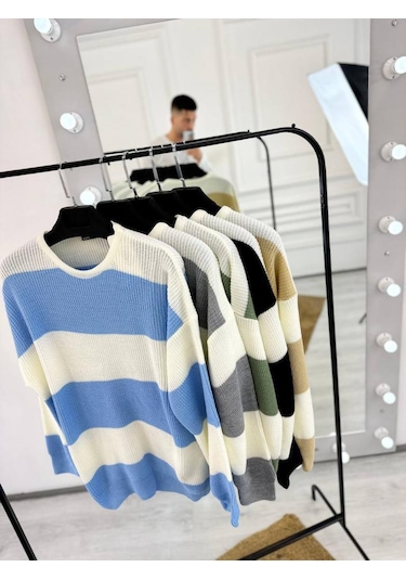 Kazak Oversize Tüylenmez Naturel Pamuk Örme Triko Kazak Gri