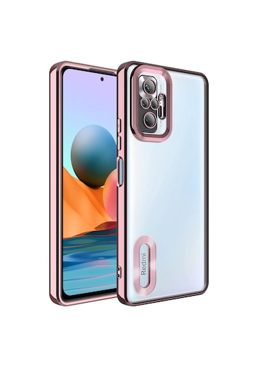 Xiaomi Redmi Note 10 Pro Kılıf Kamera Korumalı Logo Gösteren Zore Omega Kapak Rose Gold