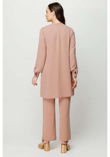 Volan Detaylı Pantolon Tunik Takım Pudra-pudra Pudra