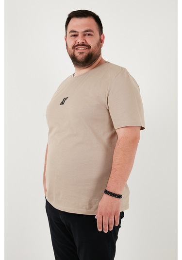 Buratti Pamuklu Regular Fit Bisiklet Yaka Büyük Beden Erkek T Shirt 5902753B Vizon